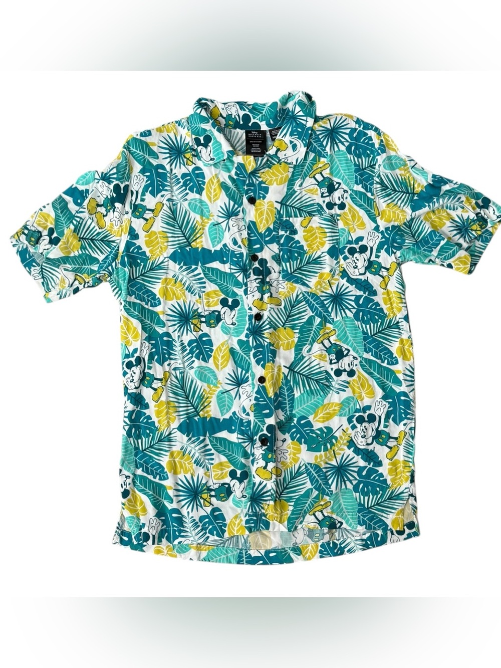 Disney Mickey Mouse Hawaiian Button Up Shirt Tropical Vacation Camp Medium